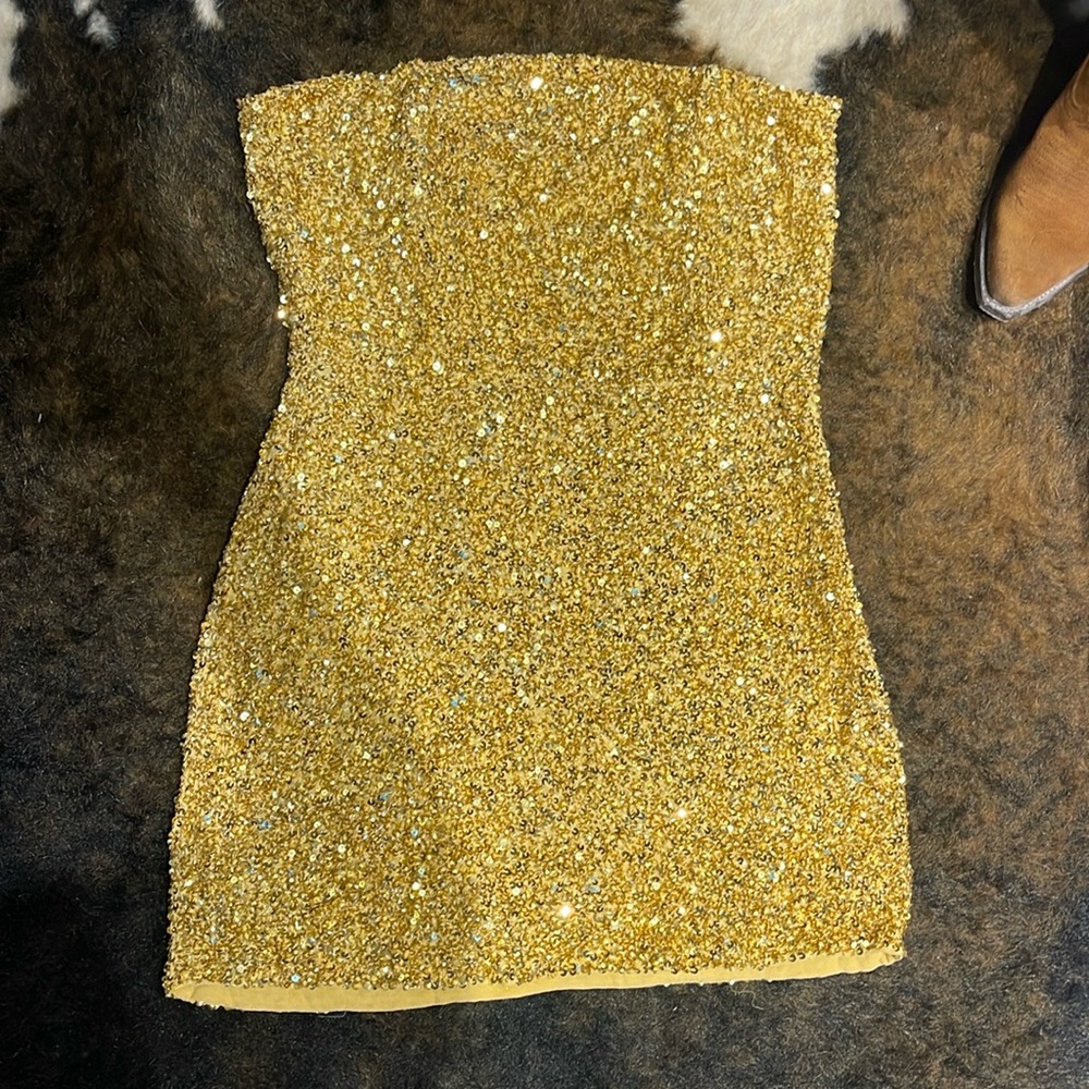 Gold sequin retrofete mini dress
